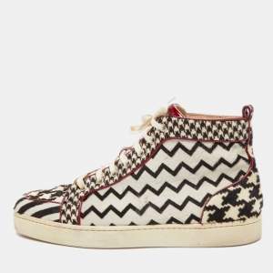 Christian Louboutin Black/White Printed Calf Hair Rantus Orlato High Top Sneakers Size 43