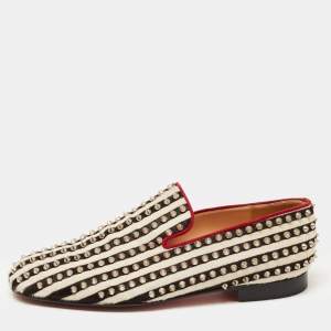 Christian Louboutin Black/White Calf Hair Rollerboy Spiked Loafers Size 42