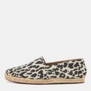 Christian Louboutin Black/White Animal Print Fabric Espadrille Flats Size 42