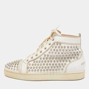 Christian Louboutin White Leather Louis Spikes High Top Sneakers Size 41
