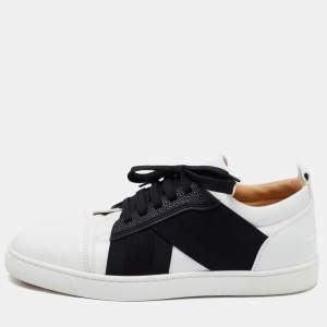 Christian Louboutin White/Black Leather Elastikid Sneakers Size 42.5