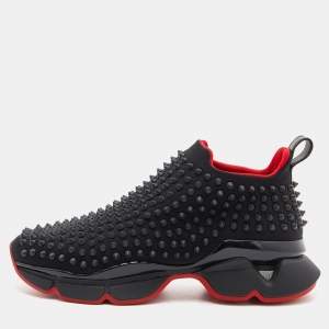 Christian Louboutin Black Neoprene Spike Sock Slip-On Sneakers Size 39