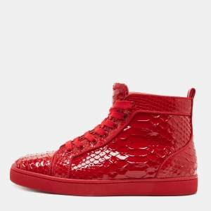  Christian Louboutin Red Python Louis Orlato High Top Sneakers Size 40