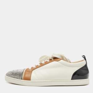 Christian Louboutin Multicolor Leather and Glitter Strass Cap Toe Low Top Sneakers Size 42.5