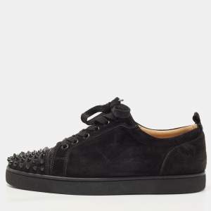 Christian Louboutin Black Suede Louis Junior Spike Low Top Sneakers Size 41