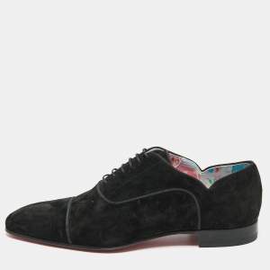 Christian Louboutin Black/White Canvas Greggo Lace Up Espadrille Size 42