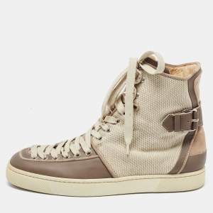 Christian Louboutin Two Tone Canvas and Leather Alfie High Top Sneakers Size 41