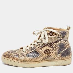 Christian Louboutin Brown/Beige Python Rantus Orlato High Top Sneakers Size 41
