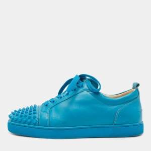 Christian Louboutin Blue Leather Louis Junior Spike Sneakers Size 42.5