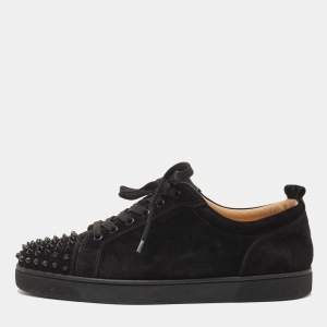 Christian Louboutin Black Suede Louis Junior Spike Sneakers Size 45