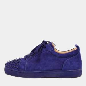 Christian Louboutin Blue Suede Louis Junior Spikes Sneakers Size 43