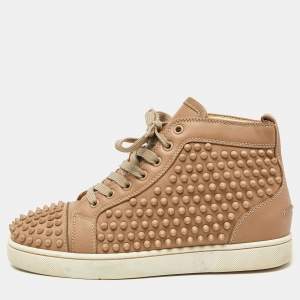 Christian Louboutin Beige Leather Louis Spike High Top Sneakers Size 39.5