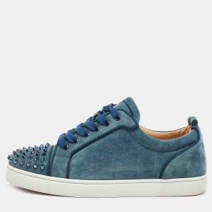 Christian Louboutin Blue Suede Louis junior Spike Low Top Sneakers Size 42