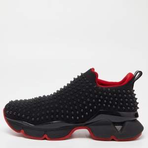 Christian Louboutin Black Neoprene Spike Sock Slip On Sneakers Size 43