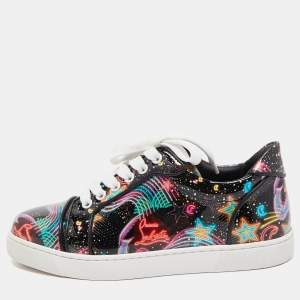 Christian Louboutin Multicolor Patent Leather Graphic Print Low Top Sneakers Size 37.5