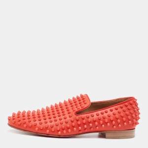 Christian Louboutin Red Leather Rollerboy Spikes Slip On Smoking Slippers Size 42