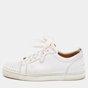 Christian Louboutin White Leather Louis Junior Spike Low Top Sneakers Size 43.5
