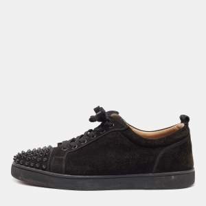 Christian Louboutin Black Suede Louis Junior Spike Low Top Sneakers Size 43.5