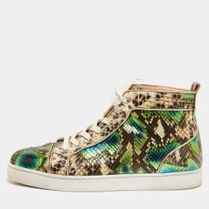  Christian Louboutin Multicolor Python Louis Orlato High Top Sneakers Size 44.5