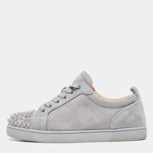 Christian Louboutin Grey Suede Louis Junior Spike Low Top Sneakers Size 40.5