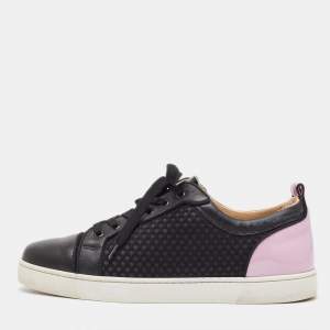 Christian Louboutin Black/Pink Patent and Mesh Low Top Sneakers Size 44