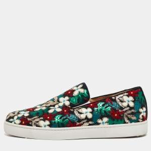 Christian Louboutin Multicolor Canvas And Patent Floral Applique Slip On Sneakers  Size 43.5