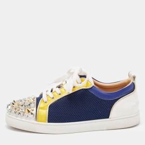 Christian Louboutin Multicolor Mesh and Leather Louis Junior Spikes Sneakers Size 43.5