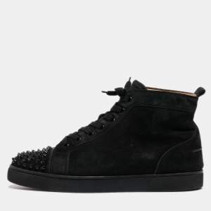 Christian Louboutin Black Suede Lou Spikes High Top Sneakers Size 42