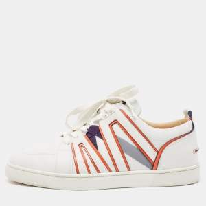 Christian Louboutin White/Orange Leather Vida Viva Sneakers Size 42.5