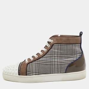 Christian Louboutin Multicolor Check Fabric And Leather Louis Spike High Top Sneakers Size 42.5