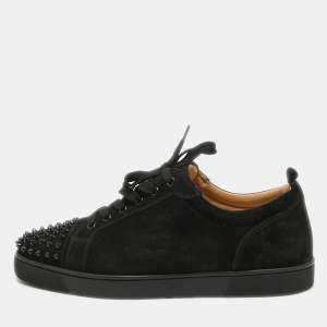 Christian Louboutin Black Suede Louis Junior Spikes Low-Top Sneakers Size 45