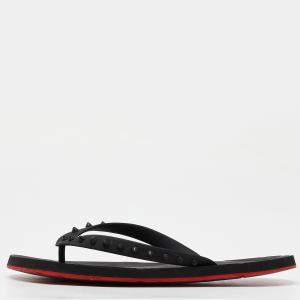 Christian Louboutin Black Rubber Flip Spikes Thong Flat Slides Size 46