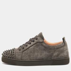 Christian Louboutin Grey Suede Louis Junior Spikes Sneakers Size 43