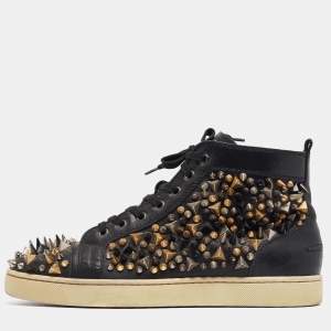 Christian Louboutin Black Leather Spikes High Top Sneakers Size 42