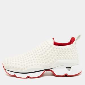 Christian Louboutin White Fabric Spike Slip On Sneakers Size 40