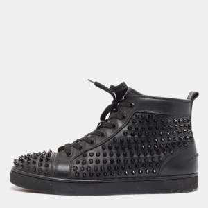Christian Louboutin Black Leather Louis Spikes Sneakers Size 41.5