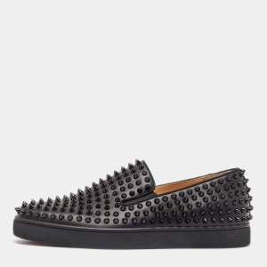 Christian Louboutin Black Leather Spike Roller Boat Sneakers Size 42