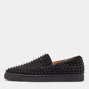 Christian Louboutin Black Suede Spike Roller Boat Sneakers Size 40.5