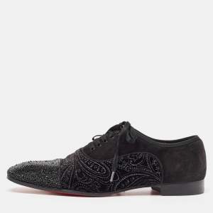 Christian Louboutin Black Suede and Embellished Velvet Greggo Oxfords Size 42