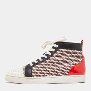 Christian Louboutin Patent Leather and Canvas Lou  Spikes Orlato High Top Sneakers Size 42.5