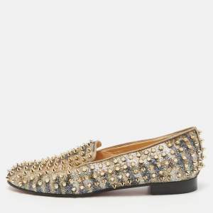 Christian Louboutin Metallic Glitter Dandelion Spikes Loafers Size 40