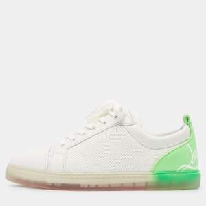 Christian Louboutin White/Green Leather Fun Vieira Low Top Sneakers Size 43