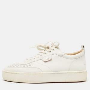 Christian Louboutin White Leather Studded Accents Sneakers Size 43.5