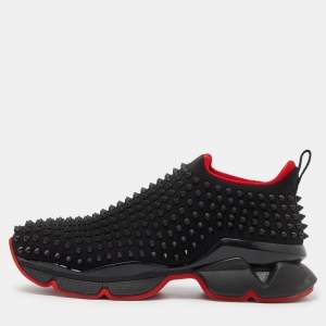 Christian Louboutin Black Neoprene Spike Sock Slip On Sneakers Size 41