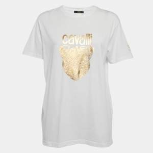 Class by Roberto Cavalli White/Gold Cotton Crew Neck T-Shirt L