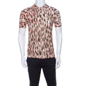 Class by Roberto Cavalli Brown Ikkat Leopard Print Cotton Polo T-Shirt S