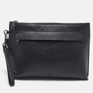 Coach Black Leather Wristlet Zip Pouch