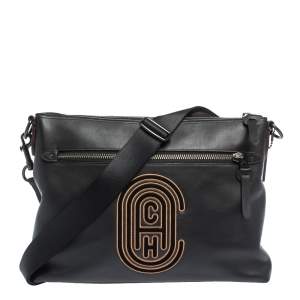 Coach Black Logo Patch Leather Rivington Messenger Bag
