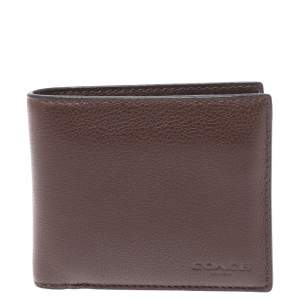 Coach Dark Brown Leather ID Compact Wallet