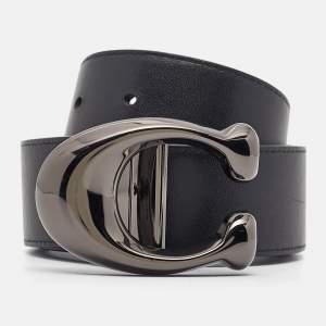 Coach Navy Blue/Black Leather Signature Buckle Reversible Cut to Size Belt